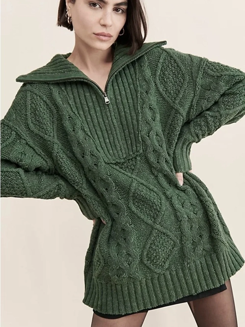 FREE PEOPLE Driftwood Cable Knit Polo Sweater